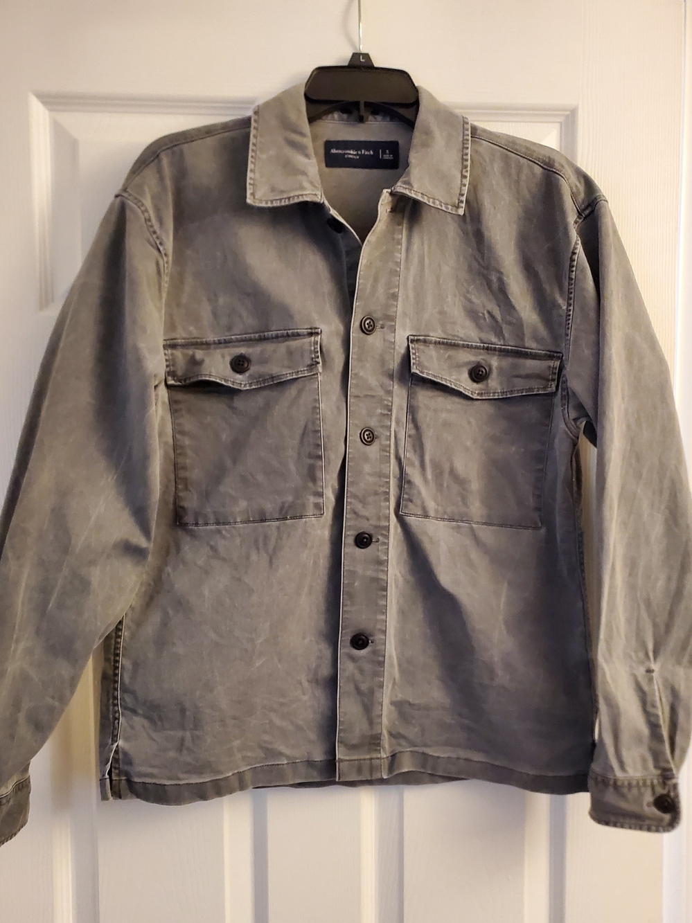 A&F Stretch Gray Shirt Jacket S Relaxed Shacket Twill